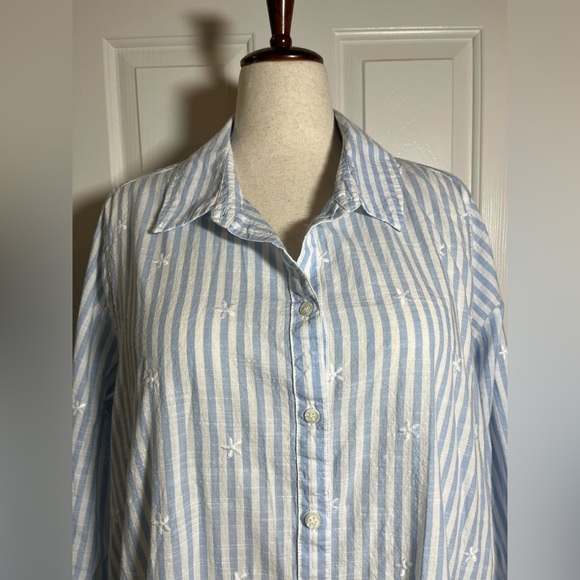 Lane Bryant Light Blue and White Striped Women’s Shirt with Embroidered Details - Picture 2 of 10